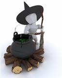 witch with cauldron of eyeballs on log fire