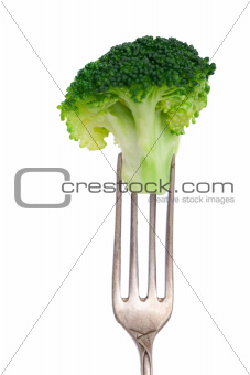 broccoli on a fork isolated on white 