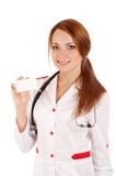 Female doctor holding an empty card