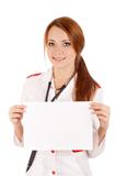 Female doctor holding an empty card