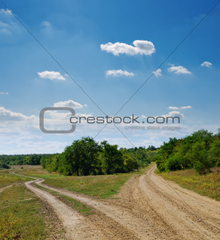 two rural roads go to horizon under cloudy sky