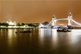 Tower Bridge of London in the Rainy Night, United Kingdom