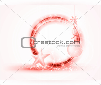 Circular red Christmas frame with star and bauble