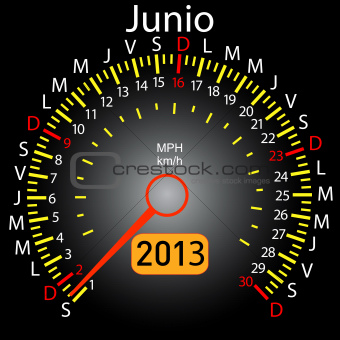 2013 year calendar speedometer car in Spanish. June