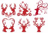 Christmas deer stag heads, vector 