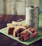 Gingerbread cookies, cinnamon and kitchen twine