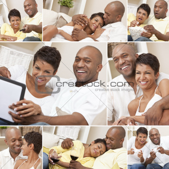 Happy African American Couple Sitting At Home Montage