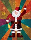 Christmas Santa Ringing Bell on Rays Background