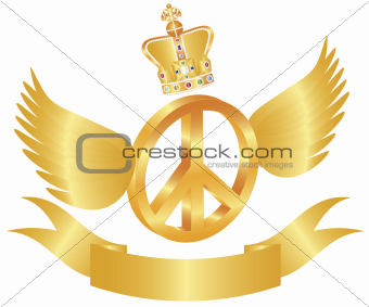 Flying Peace Symbol with Crown Jewels Illustration