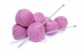 Pink yarn for knitting with knitting needles