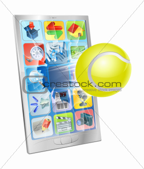 Tennis ball flying out of cell phone