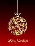 Gold Christmas ball on red background