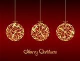 Gold Christmas balls on red background
