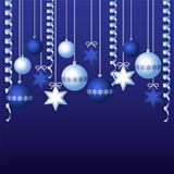 Blue card with christmas balls