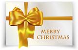Golden/yellow bow on Merry Christmas card