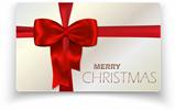Merry Christmas card with red bow and red ribbon