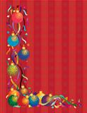 Christmas Ornaments with Ribbons Confetti Red Background