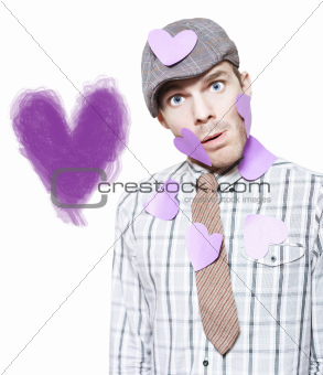 Isolated Love Struck Boy With Purple Heart Drawing
