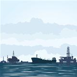 Oil derricks and tankers