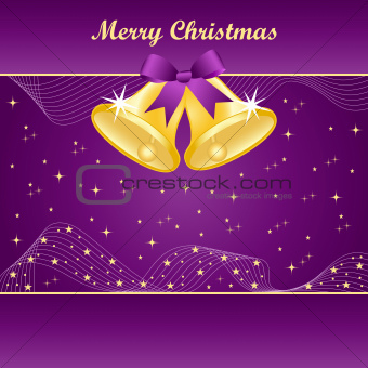Gold christmas bells on purple