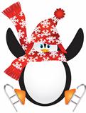 Penguin with Santa Hat Ice Skating Illustration