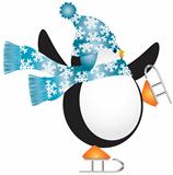 Penguin with Blue Hat Ice Skating Illustration