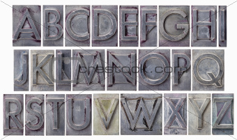 alphabet in grunge metal type