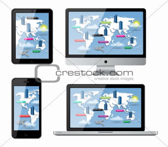 Isolated gadgets with street map. EPS10 vector illustration.