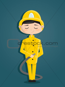 Retro cartoon fireman