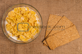 Bowl of cornflakes with milk