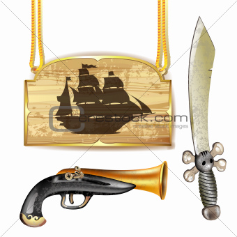 Pirate ship with sword and gun