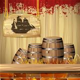 Pirate ship over wood banner
