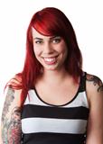 Smiling Woman with Tank Top and Tattoo