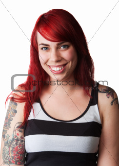 Smiling Woman with Tank Top and Tattoo