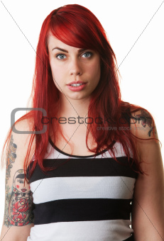 Serious Lady with Tattoo Staring