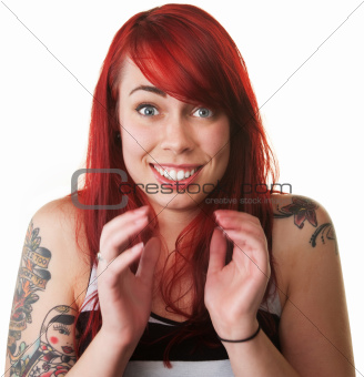 Jumpy Woman with Red Hair