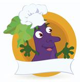 Eggplant-cartoon-character-with-promo-ribbon