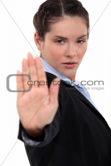 Woman making stop gesture