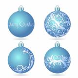 Set of Blue Christmas balls on white background.