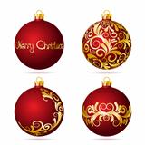 Set of Red Christmas balls on white background.