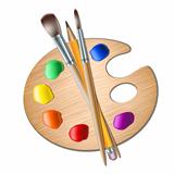 Art palette with paint brush for drawing.