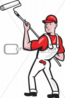 House Painter With Paint Roller Cartoon
