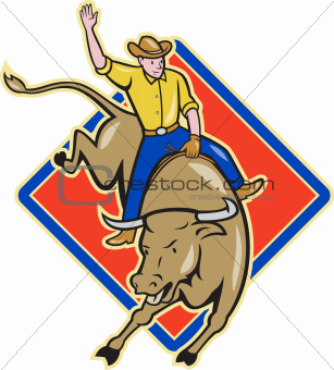 Rodeo Cowboy Bull Riding Cartoon
