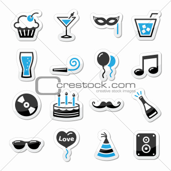 Holidays and party icons set as labels