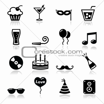 Party icons set - birthday, New Year's, Christmas
