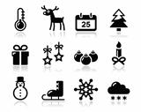 Christmas winter black icons set