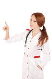 Young female doctor touchung virtual screen