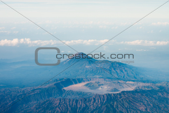Big volcano crater, bird's eye view. 