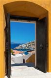 The island of Hydra, Greece, through an open door