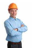 Businessman with construction helmet. Isolated on white
